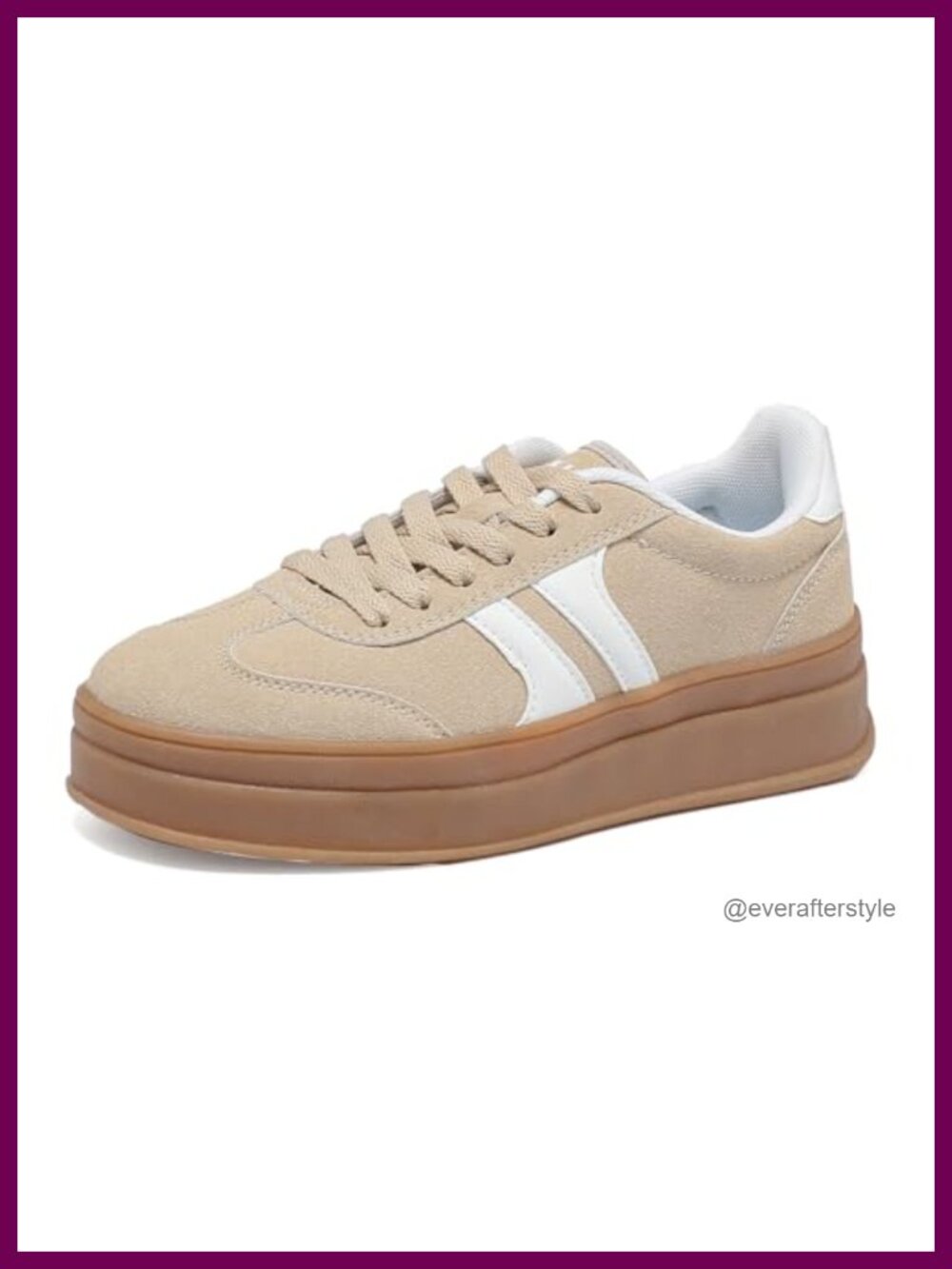 Women's Suede Leather Platform Sneakers Gum Sole Anti-Slip Lace-Up Comfort